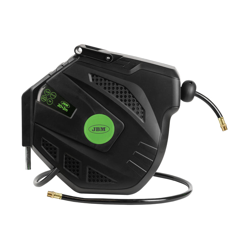 Carrete de manguera de aire JBM (53583) de 20+2 m con retráctil - Verde