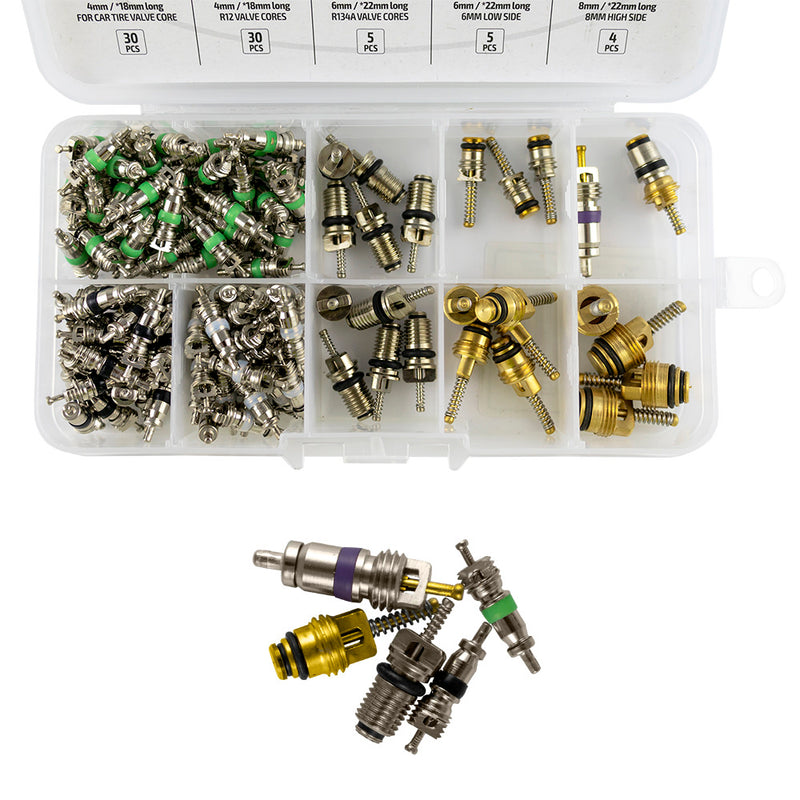 JBM (53599) Juego de núcleos de válvula Schrader para aire acondicionado de automóvil, 134 piezas