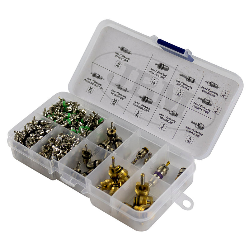 JBM (53599) Juego de núcleos de válvula Schrader para aire acondicionado de automóvil, 134 piezas