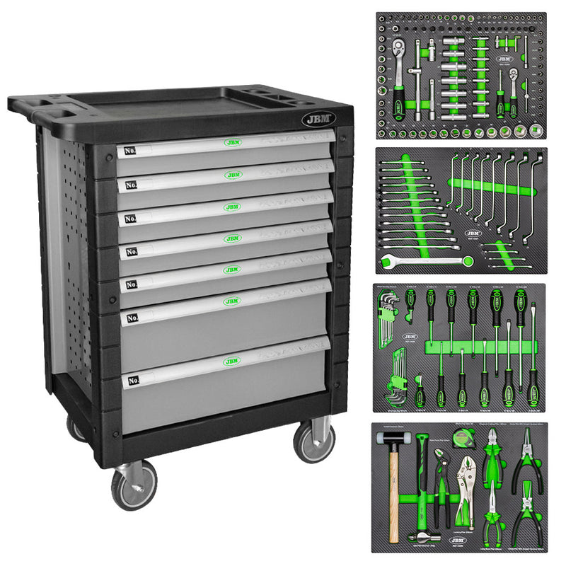Carro portaherramientas JBM (53661) de 7 cajones - Gris - Herramientas incluidas