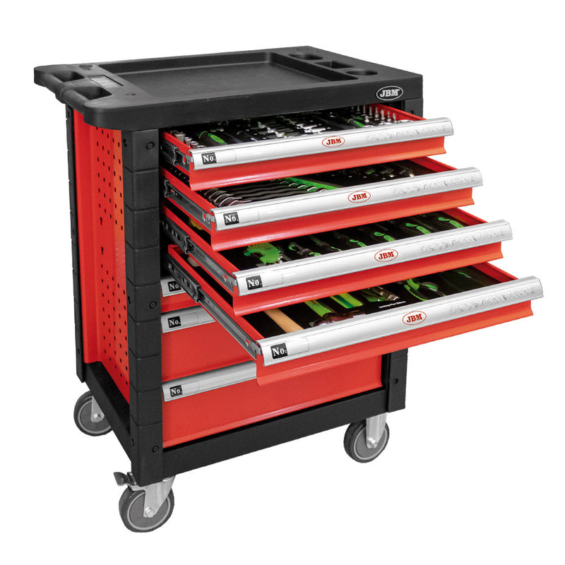 Carro portaherramientas JBM (53686) de 7 cajones - Rojo - Herramientas incluidas