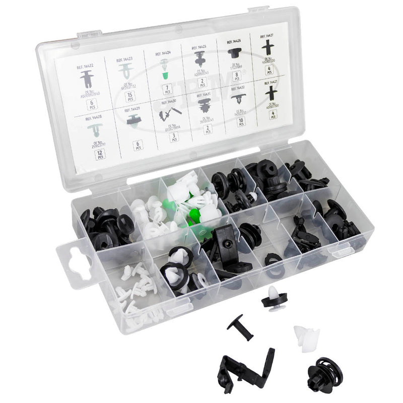 JBM (53716) Surtido de clips para paneles de puertas, molduras y tapicería para Vag/Seat/Skoda (79 piezas)