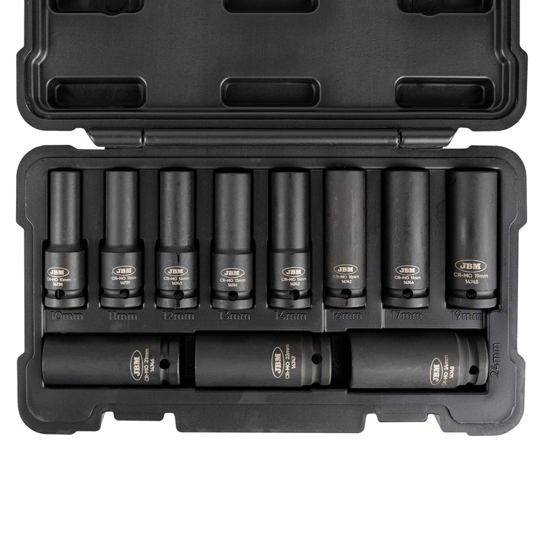 JBM (53744) Jogo de Chaves de Caixa de Impacto de 11 Peças com 12 Pontas e Encaixe de 1/2"