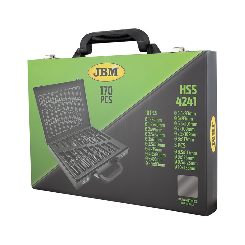 Juego de brocas helicoidales métricas JBM (53851) HSS 4241 de 1 a 10 mm, color negro