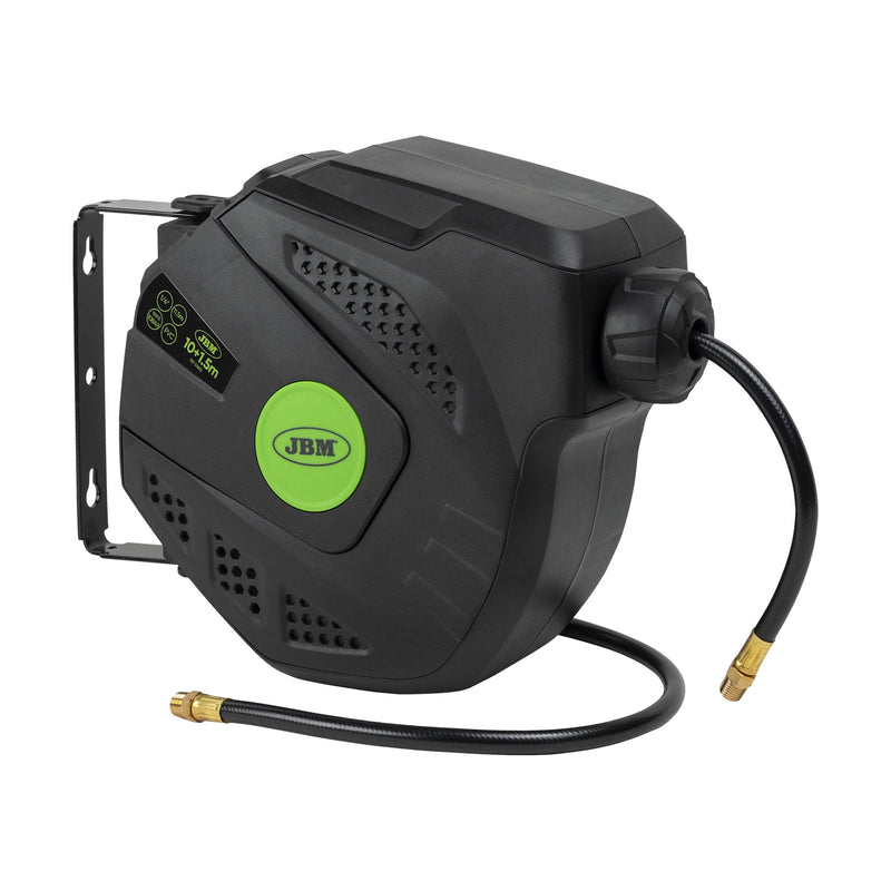 Carrete de manguera de aire JBM (53882) de 10+1,5 m con retráctil - Verde