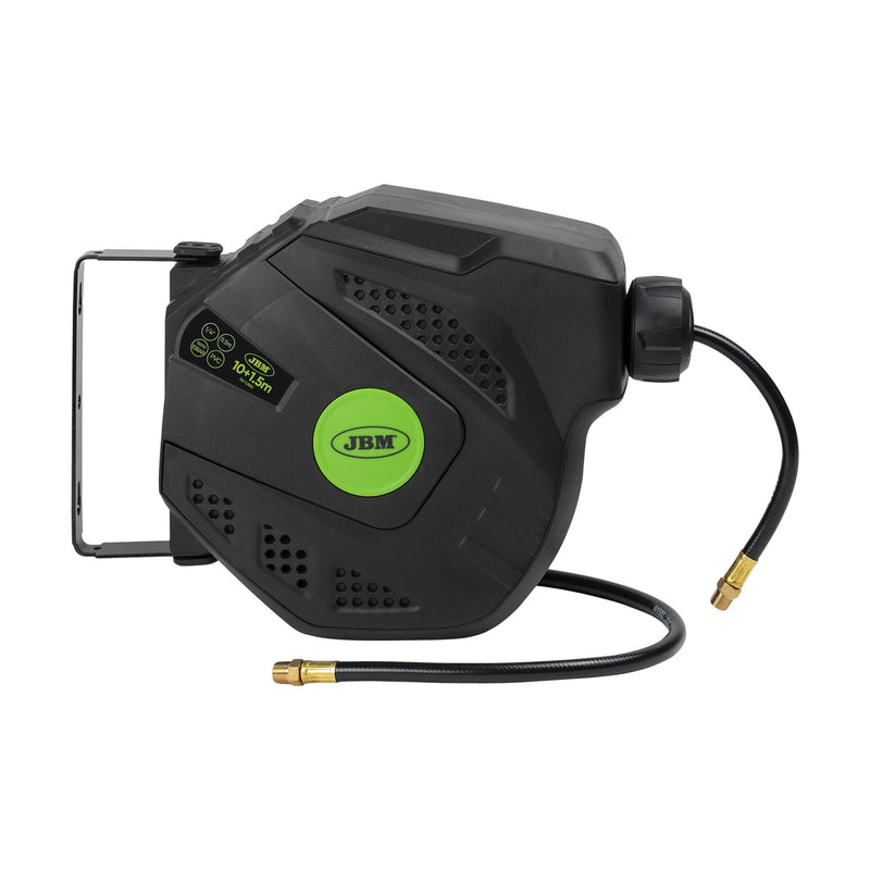 Carrete de manguera de aire JBM (53882) de 10+1,5 m con retráctil - Verde