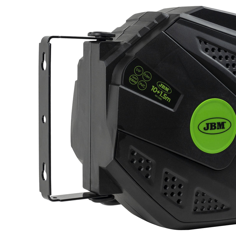 Carrete de manguera de aire JBM (53882) de 10+1,5 m con retráctil - Verde