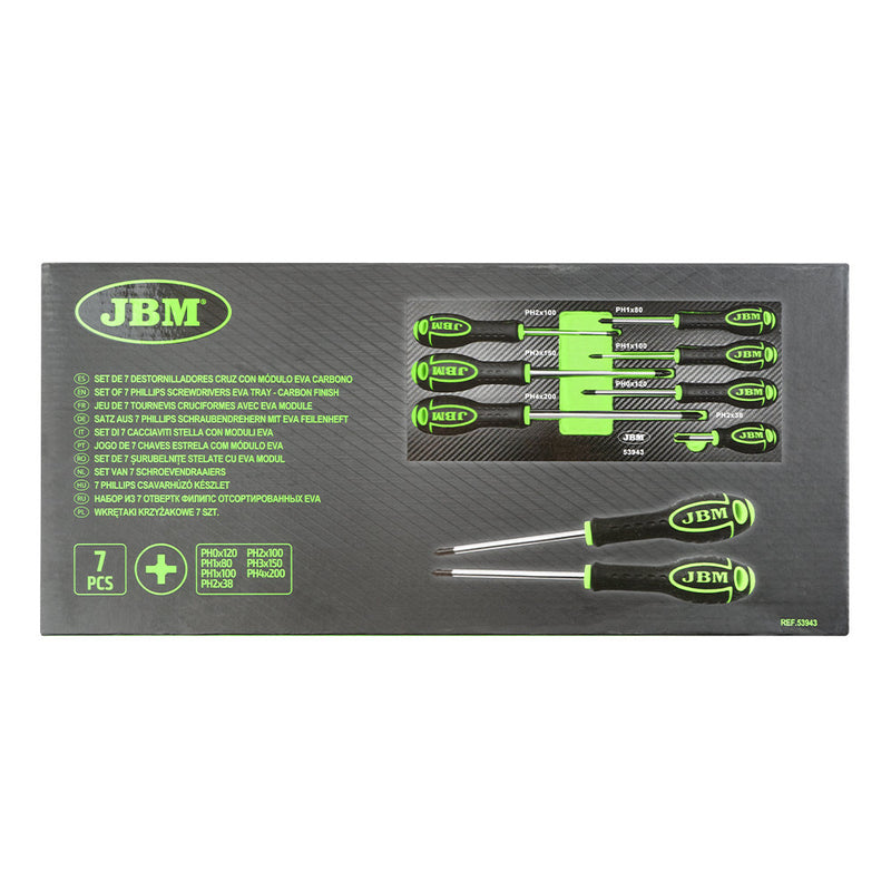 JBM (53943) Set Of 7 Phillips Screwdrivers Eva Tray - Carbon Finish