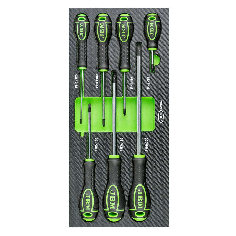 JBM (SERIE410) Promo Set Of 7 Phillips Screwdrivers Eva Tray - Carbon Finish + 53944