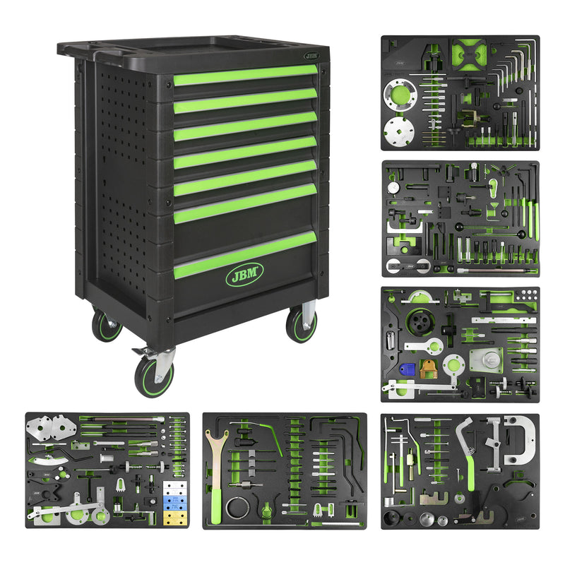 JBM (53951) 7 Drawer Tool Trolley - Green - Timing Tool Set Included
