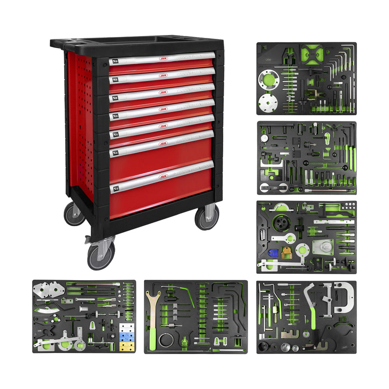 JBM (53952) 7 Drawer Tool Trolley - Red - Timing Tool Set Included