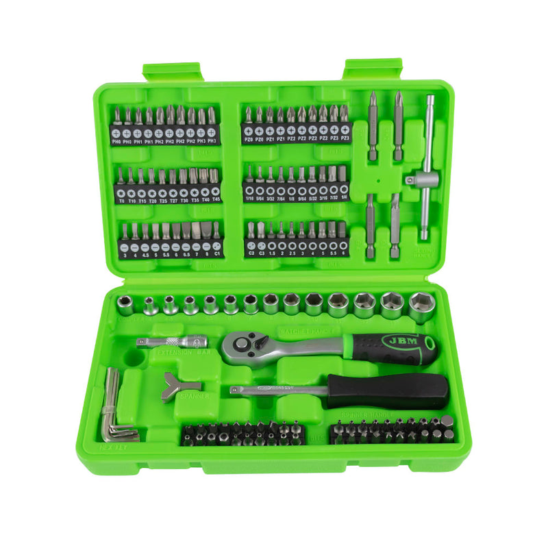 JBM (53953) Juego de herramientas de 130 piezas con vasos y puntas de 1/4" – Acabado galvanizado