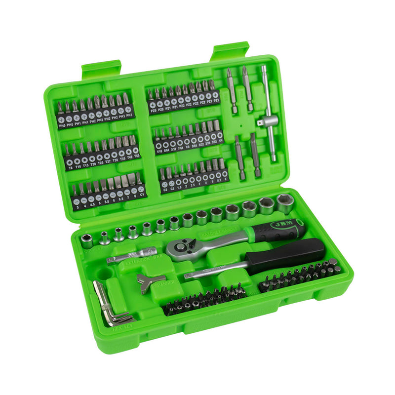 JBM (53953) Juego de herramientas de 130 piezas con vasos y puntas de 1/4" – Acabado galvanizado