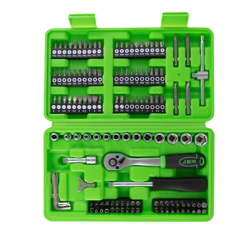 JBM (53953) Juego de herramientas de 130 piezas con vasos y puntas de 1/4" – Acabado galvanizado