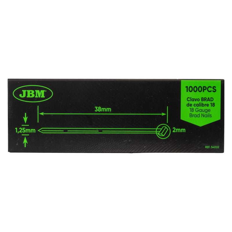 JBM (54002) Juego de clavos tipo brad calibre 18, 38x1.25mm (1000 pzas)
