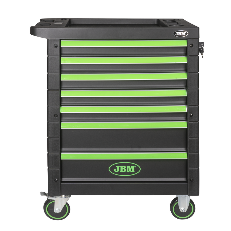 JBM (54006) 7 Drawer Tool Trolley - Green - Empty