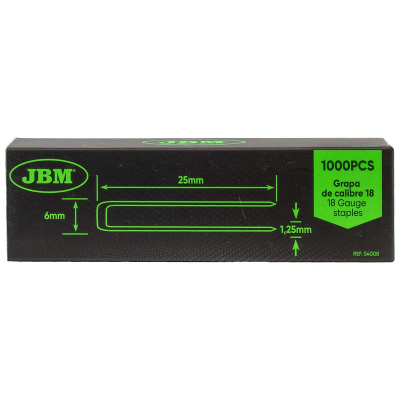 JBM (54008) Juego de grapas de corona estrecha de calibre 18 de 25x6mm (1000 unidades)