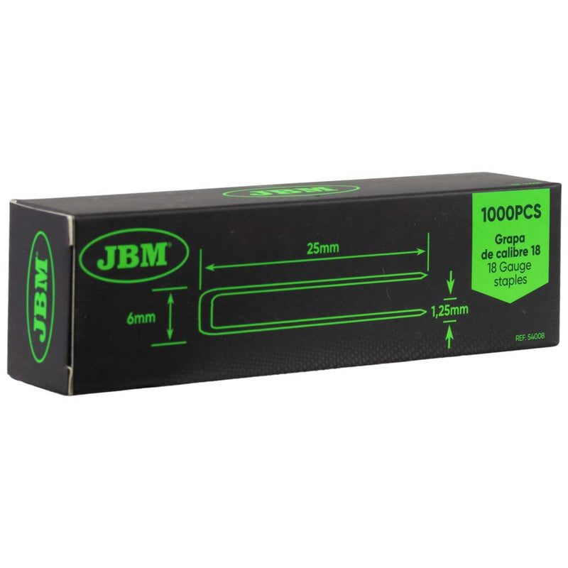 JBM (54008) Juego de grapas de corona estrecha de calibre 18 de 25x6mm (1000 unidades)