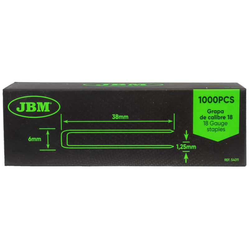 JBM (54011) 18 Ga Narrow Crown Staple Set 38x6mm (1000pcs)