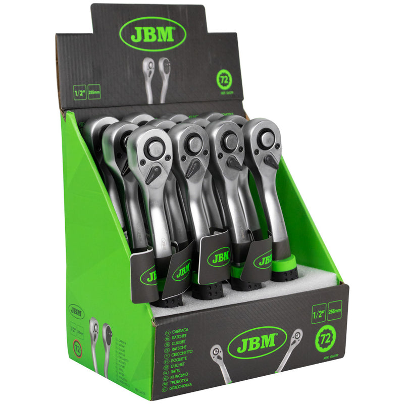 Llave de carraca JBM (54019) de 1/2" con cabezal de 72 dientes y 255 mm - Zincada