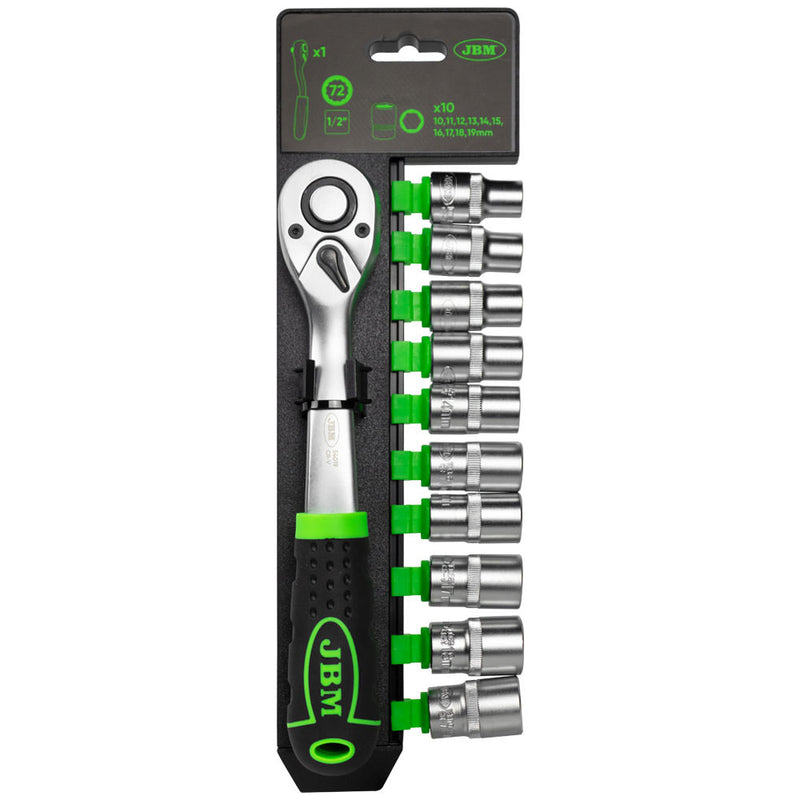 JBM (54028) 1/2" Ratchet With 72-Tooth Head 255mm And Hexagonal Sockets