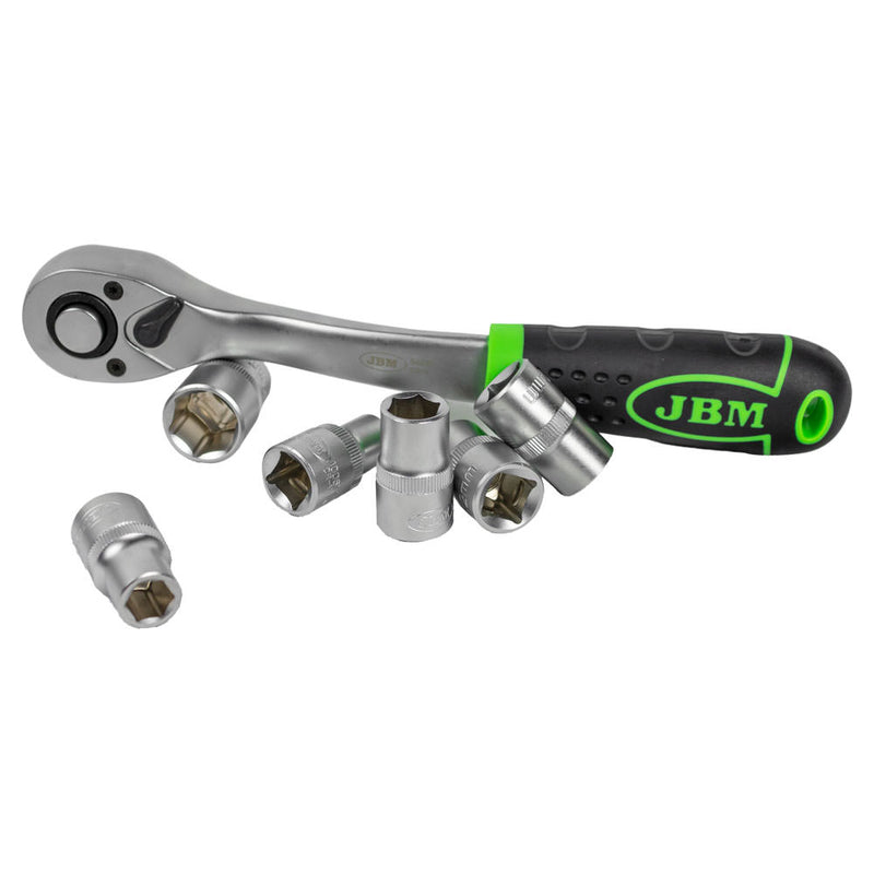 JBM (54028) 1/2" Ratchet With 72-Tooth Head 255mm And Hexagonal Sockets