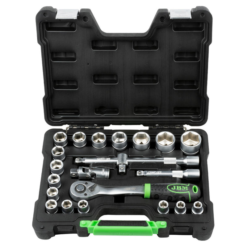 JBM (54108) 22-Piece Tool Case With 1/2" Hex Sockets  Zinc-Plated Finish