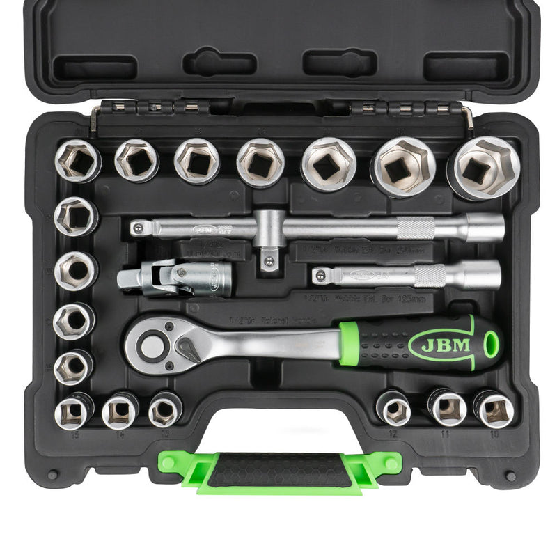 JBM (54108) 22-Piece Tool Case with 1/2" Hex Sockets – Zinc-Plated Finish