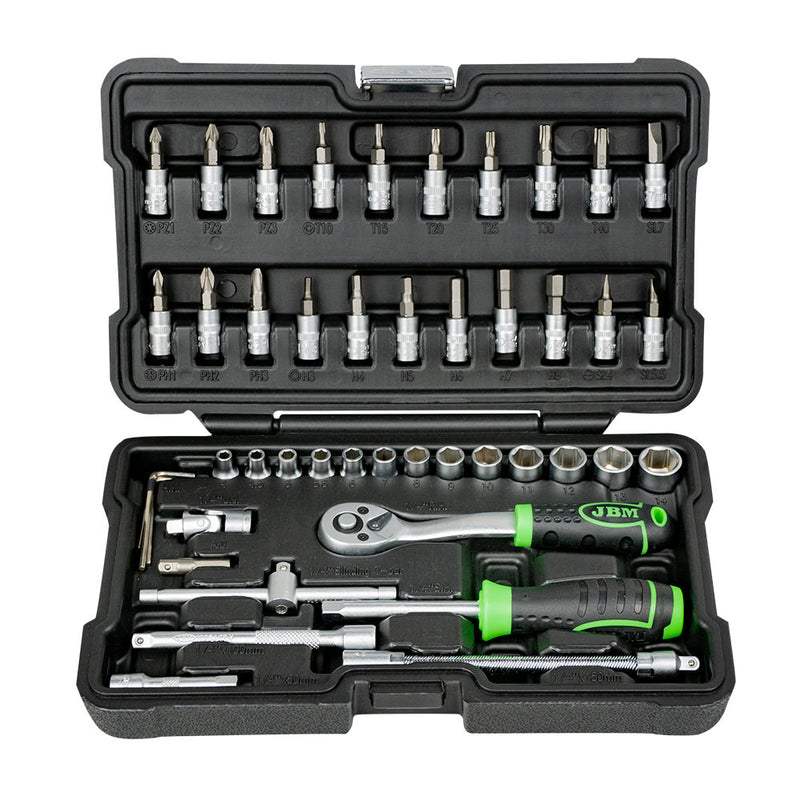 JBM (54109) 46-Piece Tool Set With 1/4" Hex Sockets  Zinc-Plated Finish