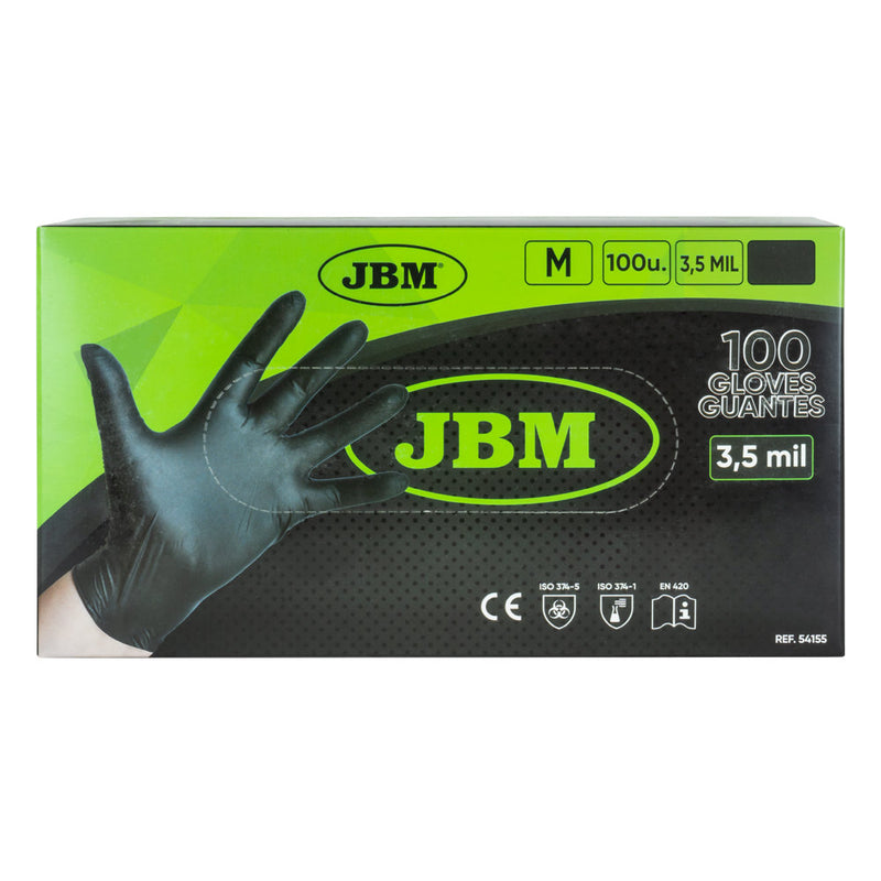 JBM (54155) Guantes de nitrilo desechables negros T.M 3.5mil