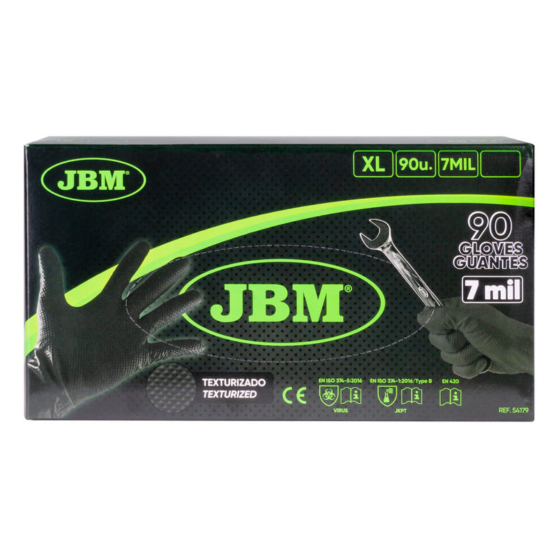 JBM (54179) Guantes desechables de nitrilo negro T.XL 7.0mil (100 uds.) textura de diamante