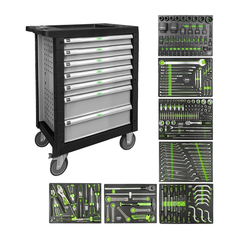 Carro de ferramentas JBM (54237) com 7 gavetas, cinzento, especial para camiões.