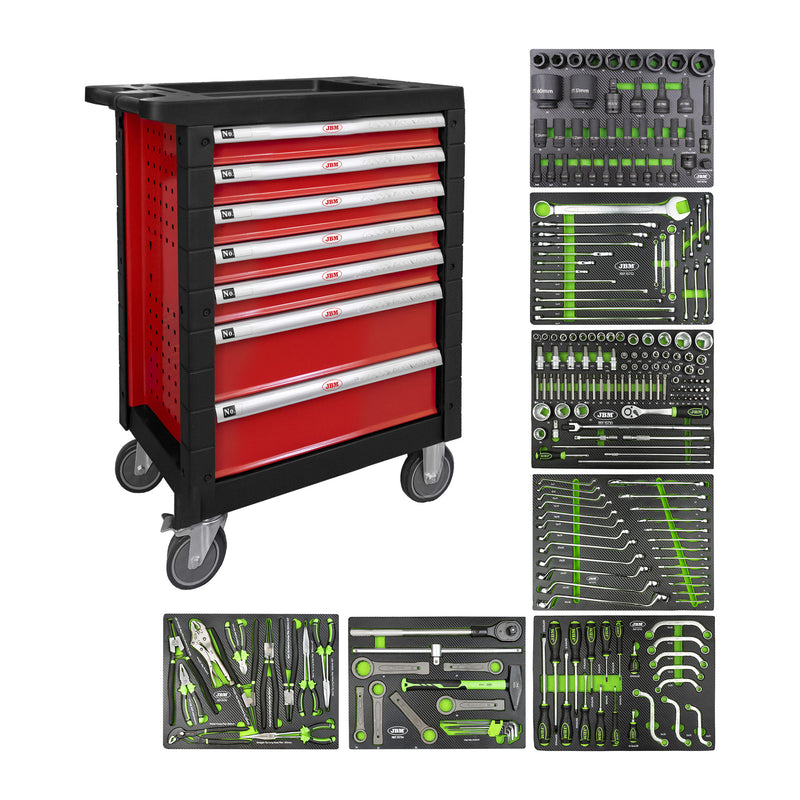 Carro portaherramientas JBM (54238) de 7 cajones, rojo, especial para camiones