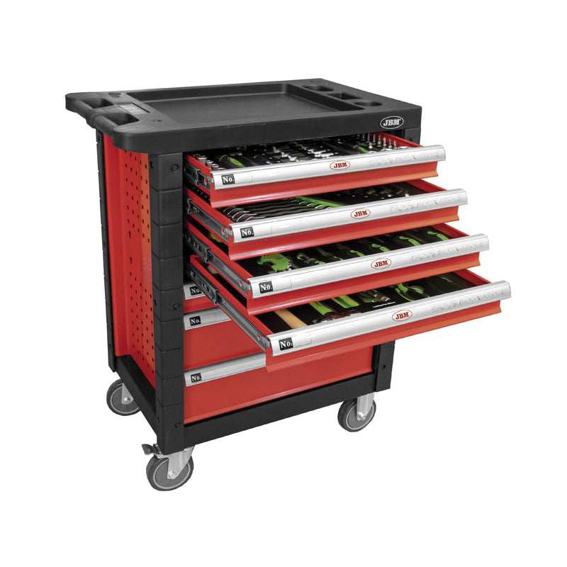 Carro portaherramientas JBM (54238) de 7 cajones, rojo, especial para camiones