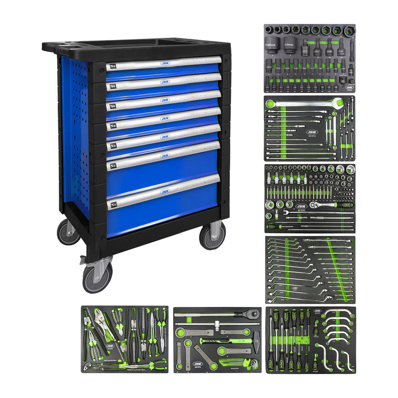 Carro portaherramientas JBM (54239) de 7 cajones, azul, especial para camiones