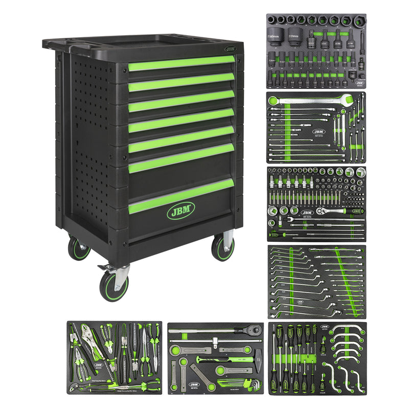 Carro portaherramientas JBM (54240) de 7 cajones - Verde - Especial para camiones