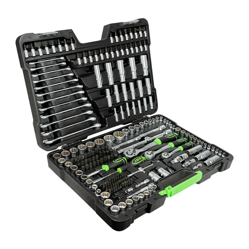 JBM (54250) 216-Piece Tool Case with 1/4", 3/8" and 1/2" 12-Point Sockets – Zinc-Plated Finish