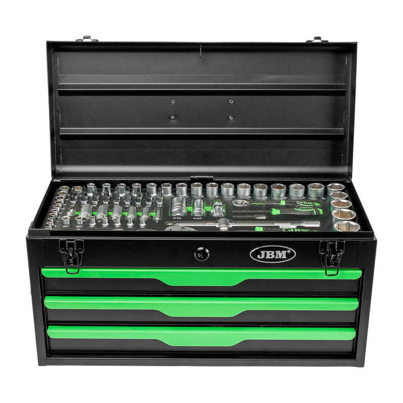 JBM (54261) 143-Piece Metal Tool Box – Zinc-Plated Finish