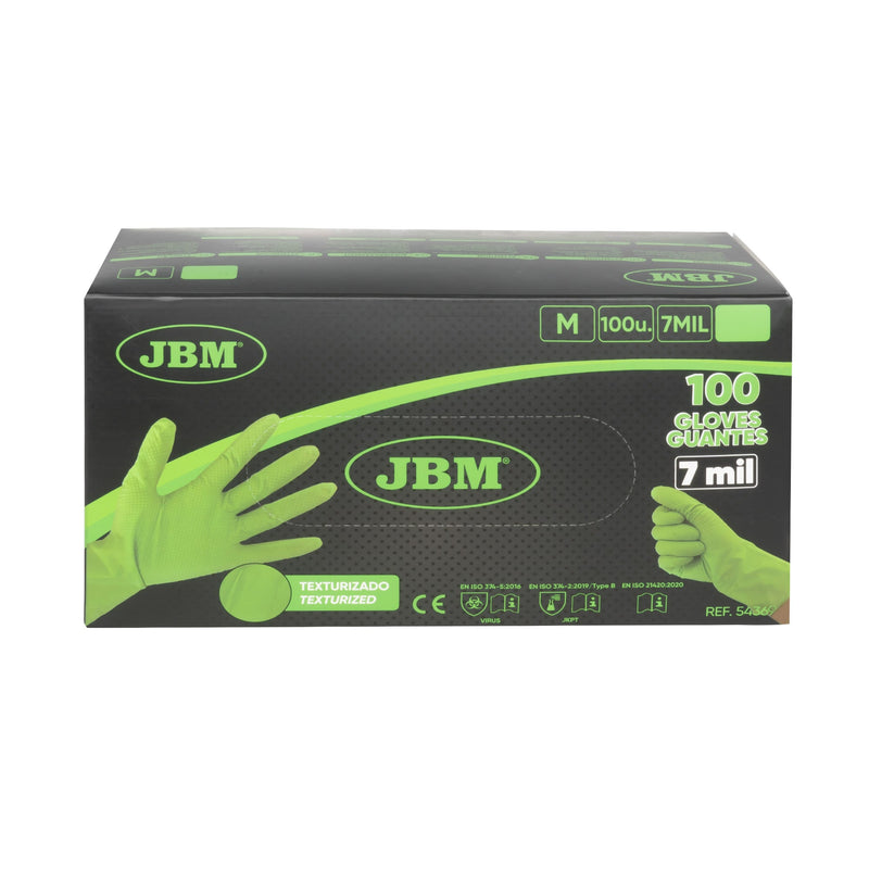 JBM (54369) Green Disposable Nitrile Gloves T:m 7.0mil (100 pcs) Diamond Texture