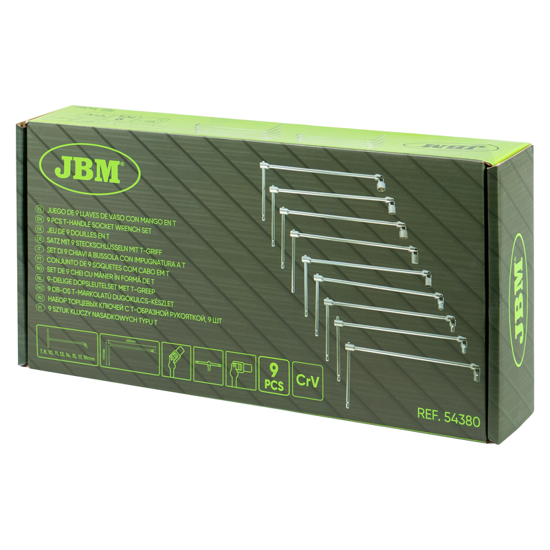 JBM (54380) Juego de 9 llaves de vaso con mango en T (7–19 mm)