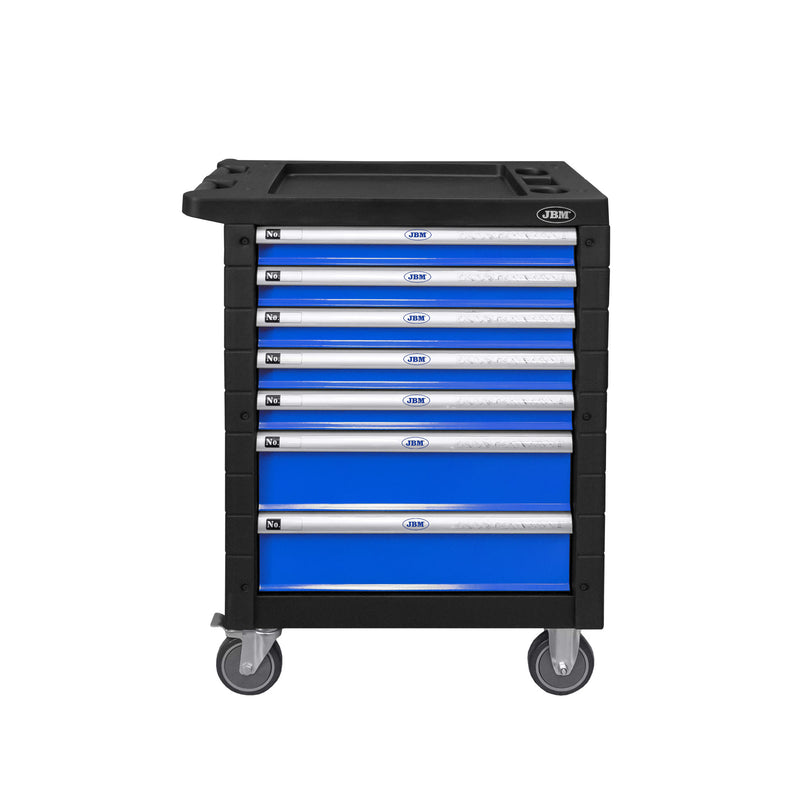 Carrinho de ferramentas JBM (54501) com 7 gavetas - Azul - Inclui conjunto de ferramentas de sincronização