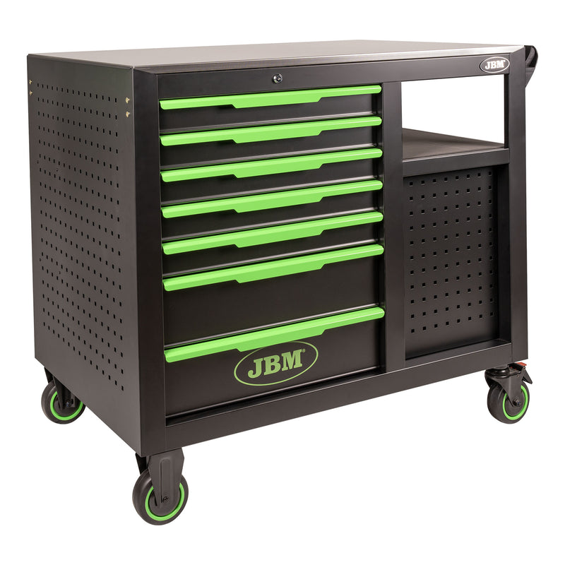 Carro de herramientas JBM (54509) con 7 cajones frontales y 4 cajones laterales – Vacío