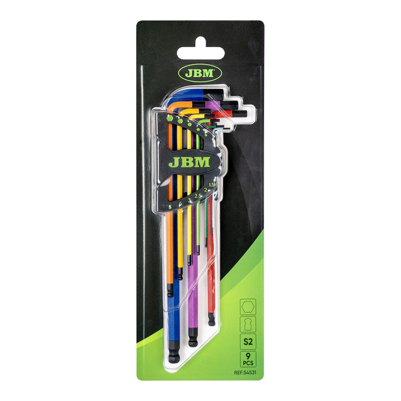 JBM (54531) Set Of 9 Extra-Long Colored Ball-End Allen Keys