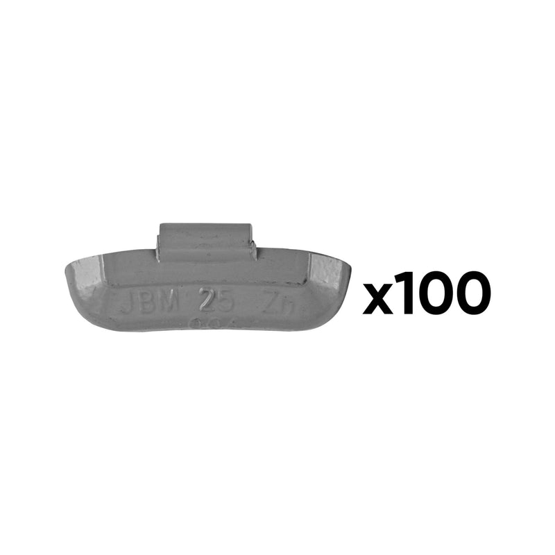 JBM (54660) Box Of 100 Zinc Clip-On Weights 25gr. Universal Wheel Special