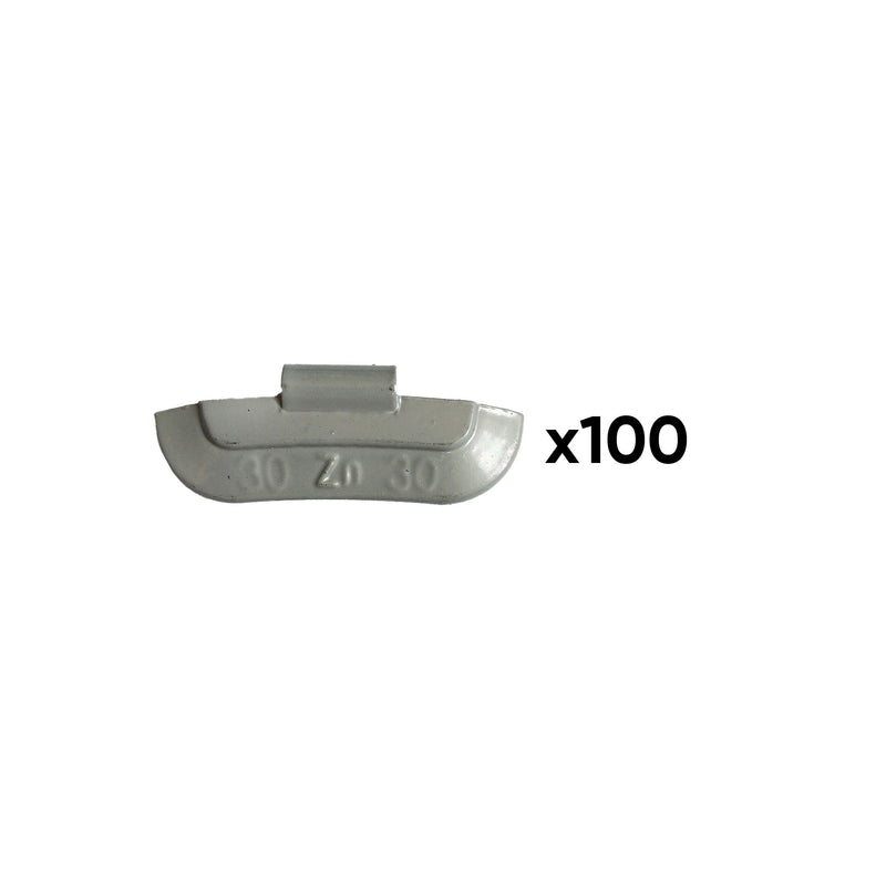 JBM (54661) Box Of 100 Zinc Clip-On Weights 30gr. Universal Wheel Special