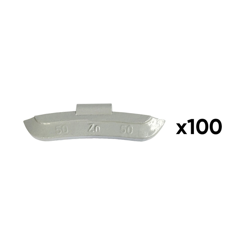 JBM (54665) Box Of 100 Zinc Clip-On Weights 50gr. Universal Wheel Special
