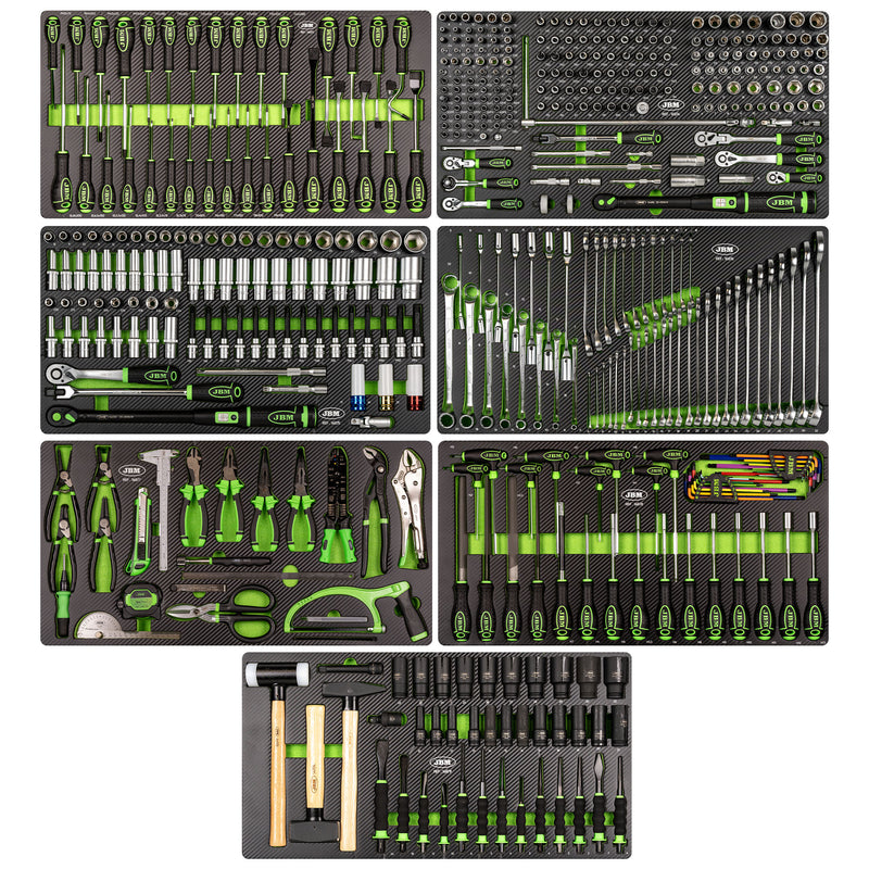 Carro de ferramentas JBM (54688) XL com 8 gavetas, montado com 468 peças.