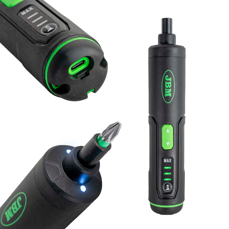 JBM (54860) Destornillador eléctrico inalámbrico de 3 velocidades y juego de puntas