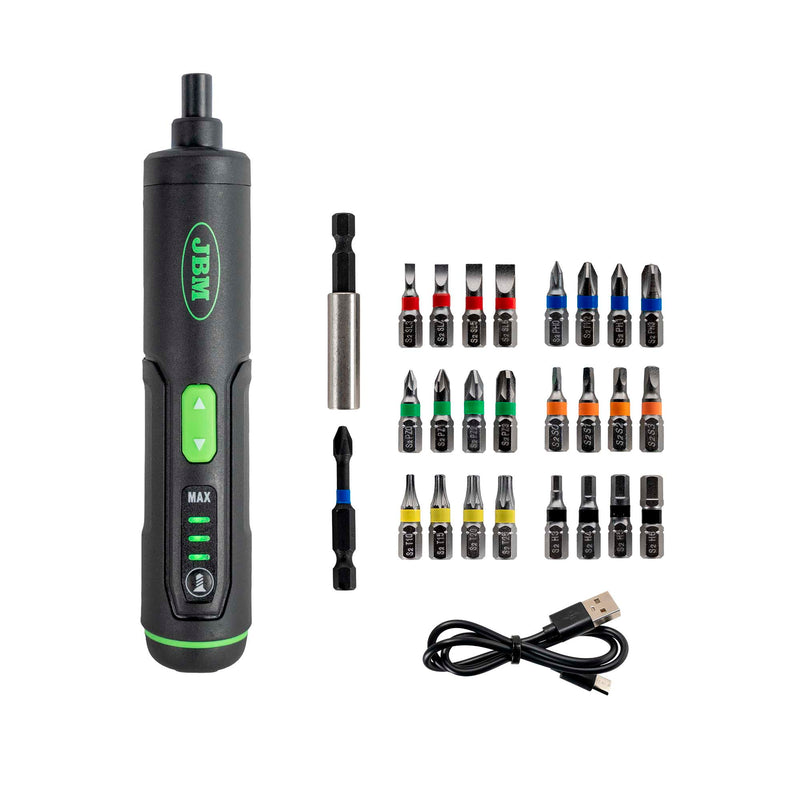 JBM (54860) Destornillador eléctrico inalámbrico de 3 velocidades y juego de puntas