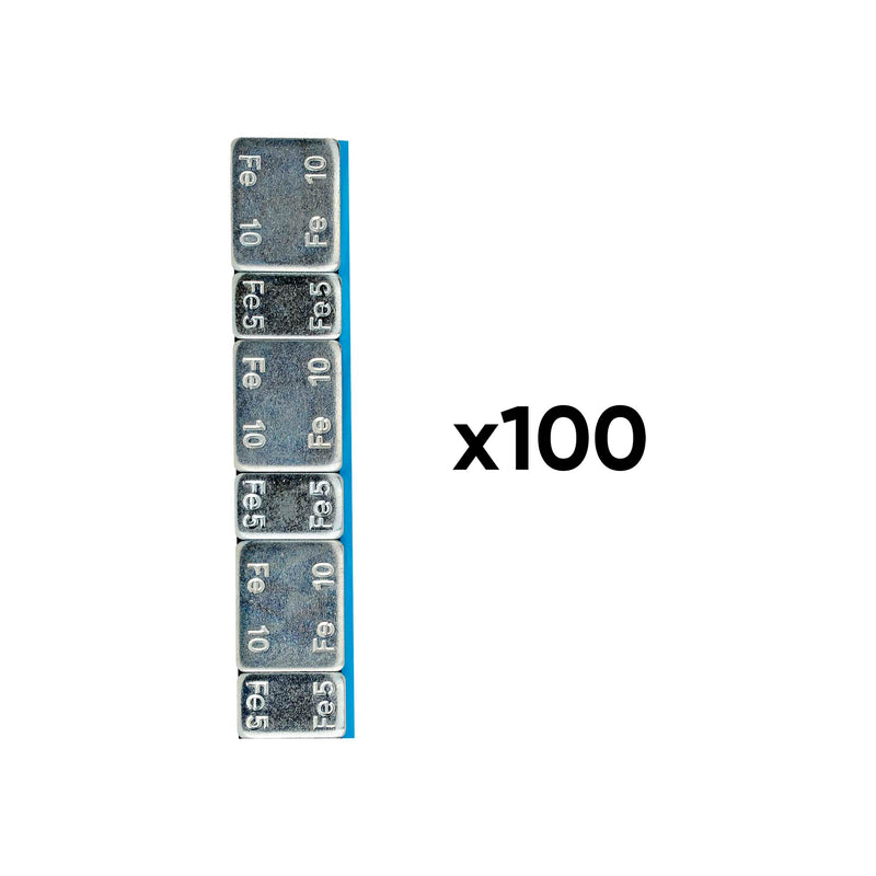 JBM (54885) Caja de 100 pesas de hierro autoadhesivas en tabletas - 45 g (3 x 5 g + 3 x 10 g)